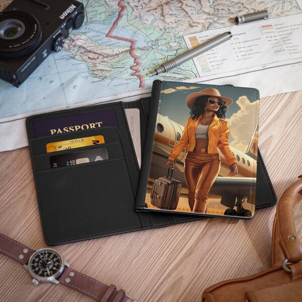 Jetsetter Black Woman Passport Cover, Travel Gift