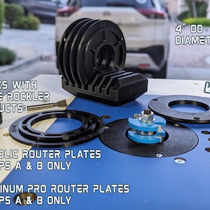 4&quot; Dia. Rockler Router Plate Insert Ring Set with Caddy | Router Table Accessory Gift | Make safer router table cuts