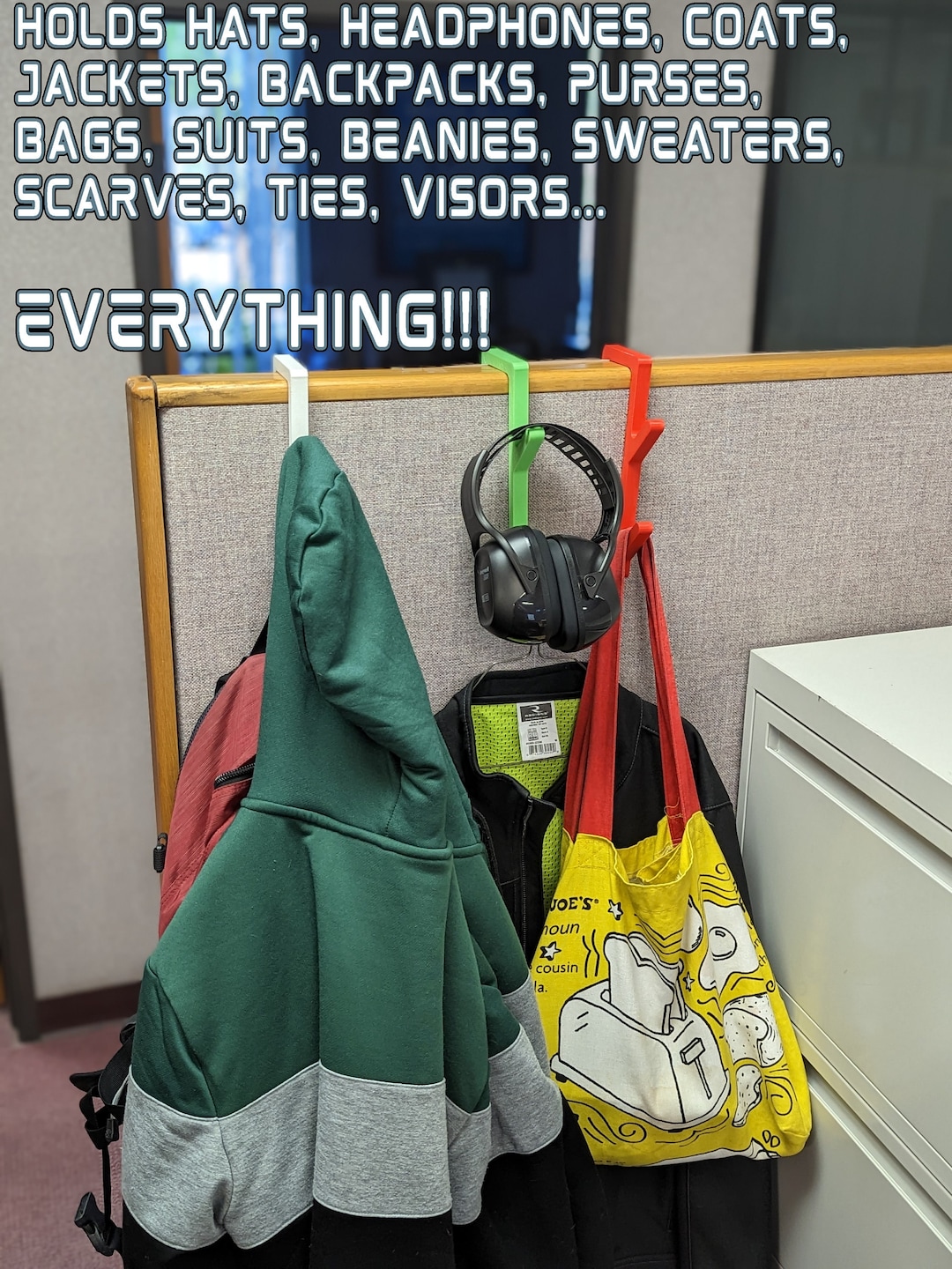 Dual Cubicle Hook, 3D Printed, Office Hook, Office & Desk Storage