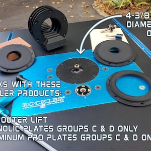 4-3/8&quot; Dia. Rockler Router Plate/Lift Insert Ring Set with Caddy | Router Lift | Router Table Accessory Gift | Make safer router table cuts