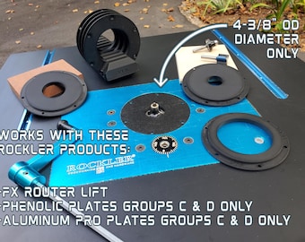 4-3/8" Dia. Rockler Router Plate/Lift Insert Ring Set with Caddy | Router Lift | Router Table Accessory Gift | Make safer router table cuts