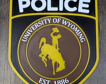 9,5 "x 8" Universität von Wyoming Polizei Patch Wandplakette | Schreibtisch Namensschild | Polizei Schild | Büro Geschenk | Schreibtisch Kunst