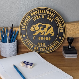 9.5" Personalized Professional Engineer Stamp Nameplate - Custom PE Stamp Sign - Engineer office gift - Desk PE Stamp Art - Cubicle Sign