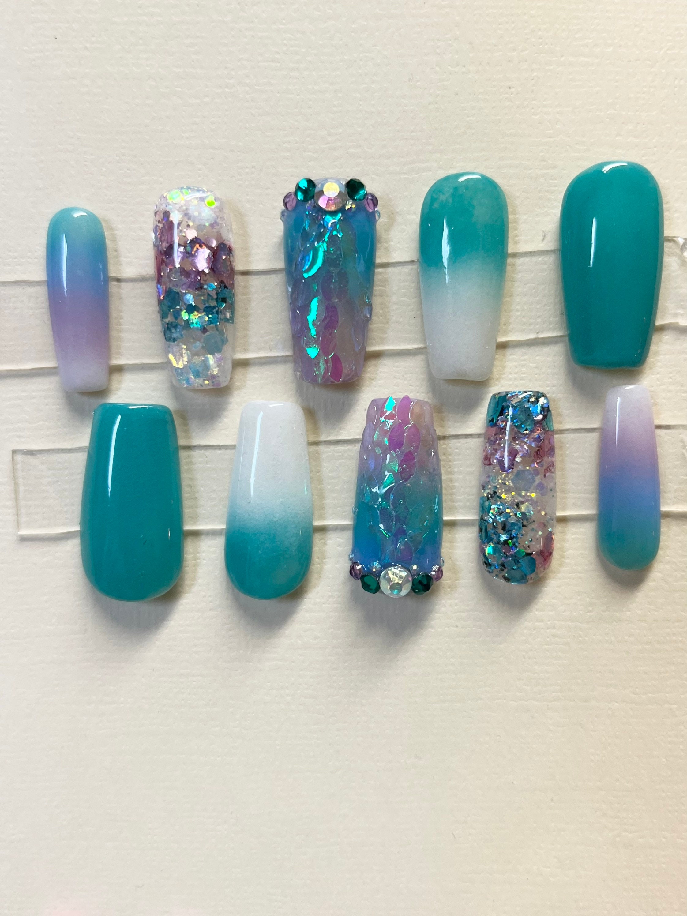Teal Ombre Nails - Etsy Teal Ombre Nails - Etsy