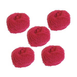 May include: Five pink fuzzy yarn balls. The yarn balls are soft and fluffy and would be great for a craft project.