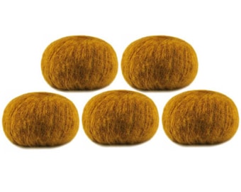 50% Off Sale - 5 Skeins & Free Patterns - Jody Long Glam Haze - Golden (Color #010)