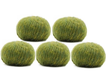 50% Off Sale - 5 Skeins & Free Patterns - Jody Long Glam Haze - Peridot (Color #014)
