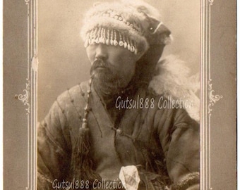 Antique, vintage Cabinet Card 1900s (OOAK) Altai SHAMAN with a mask. Siberia. russian Empire. VOODOO. Original photo.