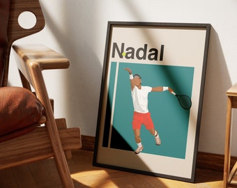 Rafael Nadal inspirierte Plakatkunst minimalistisch, Helvetica, Mid-Century Modern, Tennisfans, Sportwandkunst | Sofortdownload | Tennis Geschenk