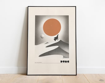 Dünenposter Punkte einfarbig Tusche | Paul Atreides Arrakis | Digitales Poster Wanddekoration | Beige Rot | Kunstwerk