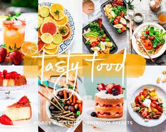 Puede incluir: Un collage de imágenes que muestran varios alimentos, incluyendo un plato de cítricos, una ensalada con aguacate y huevos, un tazón de verduras asadas, un pastel con fresas y crema batida, y una ensalada con tomates y queso. El texto "Tasty Food" se superpone a las imágenes.