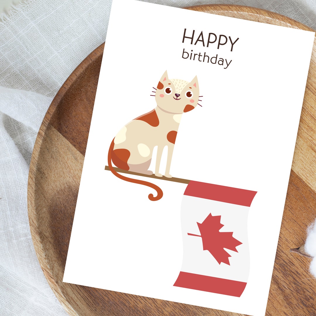Printable Canadian Birthday Card Happy Birthday With Canada Flag and