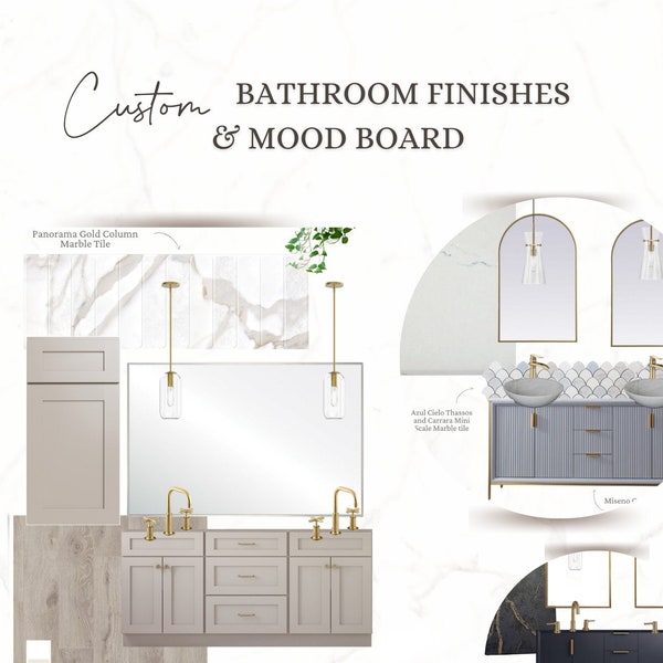 Bathroom Design Mood Board - CUSTOM - Design, Finishes, Interior Design - Tile, Vanity, Lighting, Flooring, Finishes