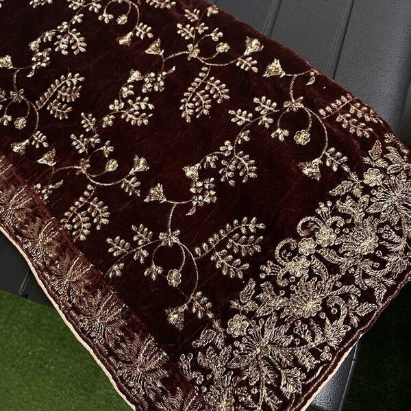 Hot Pink Embroidered Velvet Shawl main image 1