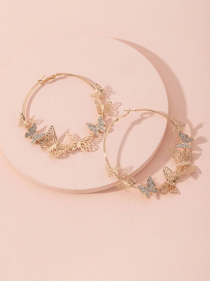 Butterfly Hoop Earrings Butterfly Earrings Hoop Earrings Etsy