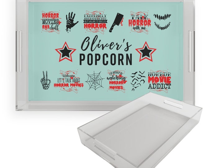 Plateau de pop-corn en acrylique, seau de pop-corn, bol de pop-corn personnalisé, pop-corn de film d'horreur, cadeau d'Halloween, cadeaux de films d'horreur, cadeau d'anniversaire