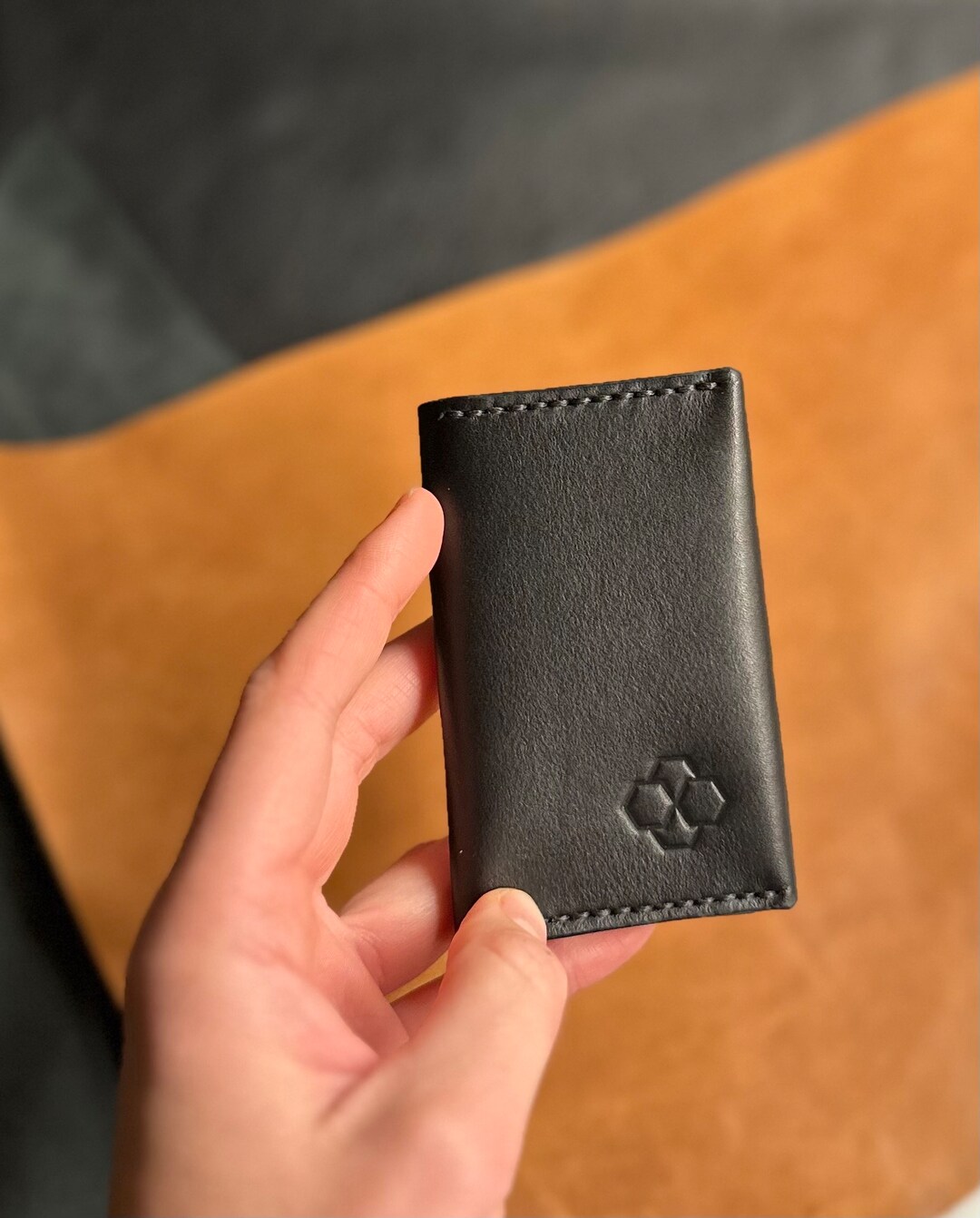 Black Leather Bifold Card Holder Business Card Holder Etsy