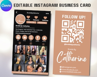Cartão de Visita do Instagram com Código QR, Modelo de Cartão, Cartão para Influenciador do Instagram para Pequenas Empresas, Cartão Digital, Cartão de Visita Pronto para Uso, Faça Você Mesmo no Canva, Rosa