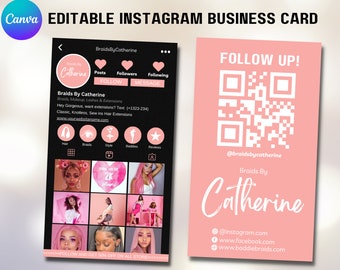Cartão de Visita do Instagram com Código QR, Modelo de Cartão, Cartão para Influenciador do Instagram para Pequenas Empresas, Cartão Digital, Cartão de Visita Pronto para Uso, Faça Você Mesmo no Canva, Rosa