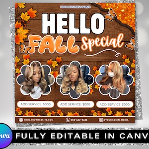 Folleto de reservas de otoño, Folleto especial de otoño, Reservas de septiembre abiertas, ¡Hola, reservas de otoño!, Folleto de reservas de otoño, Trenzas, pestañas, uñas, maquillaje, pelucas, Instagram
