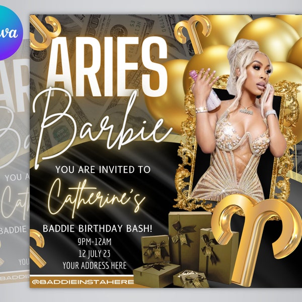 Aries Birthday Flyer, Aries Bash Flyer, Birthday flyer, Birthday Girl, Party Flyer, Celebration Flyer, Birthday Event, Birthday Invite, Gold