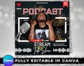 Podcast Flyer Design, editable podcast template, Talkshow flyer, Youtube stream flyer, Business promo invitation, radio social media post