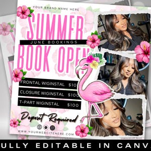 June Booking Flyer, June Nail Flyer, June Books Open, Summer Makeup MUA Lashes Hair Locs Braids Wig Beauty Flyer, June Calendar, DIY Canva