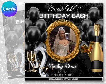 Libra Birthday Flyer, Birthday Template, Birthday Girl, Party Flyer, Celebration Flyer, Birthday Event, Birthday Invite, Canva Flyer Templat