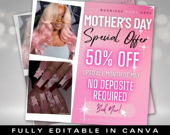 Mothers Day Booking Flyer, May Booking Flyer, May Books open, Hair Braids Nails Lashes MUA Wig, Book Now Flyer, May Appointment Flyer