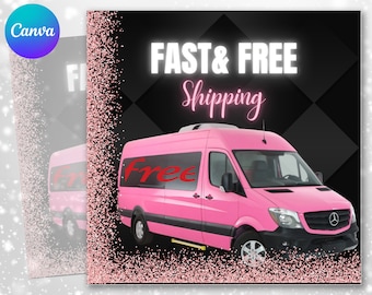以下が含まれることがあります： ピンク色のバンで、側面に「Free」の文字があり、「FAST & FREE Shipping」という言葉が黒い背景にあります。画像はピンク色のグリッターで縁取られています。