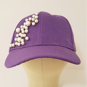 Pearl Beaded Purple Baseball Hat with Adjustable back