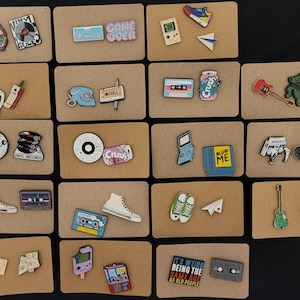 Retro, Old School, 90's Style Enamel Pins, Rubix Cube, Gameboy, Cassette, Phone