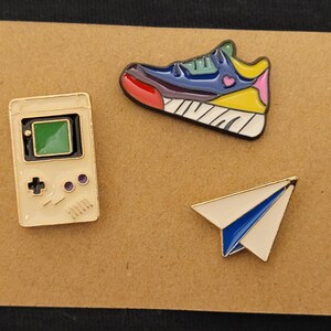 Retro, Old School, 90's Style Enamel Pins, Rubix Cube, Gameboy, Cassette, Phone Gameboy 3 Piece