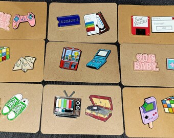 Retro Style Enamel Pins, Rubik's Cube and Gameboy Pins, 80's and 90's