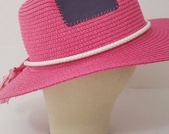 Pink Straw Fedora, Embroidery, Tassel Hat Band - Etsy display picture 2