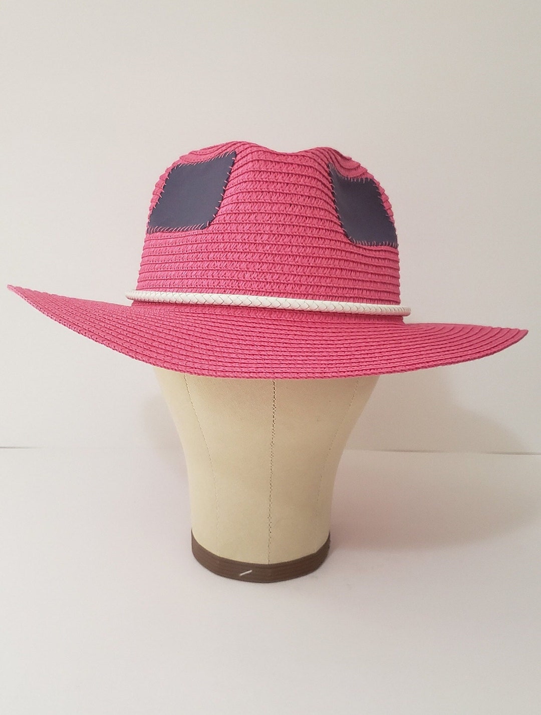 Pink Straw Fedora, Embroidery, Tassel Hat Band - Etsy display picture 1