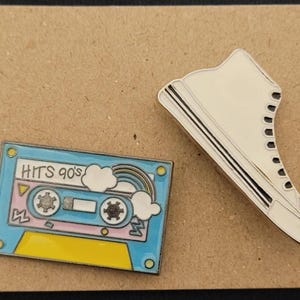 Retro, Old School, 90's Style Enamel Pins, Rubix Cube, Gameboy, Cassette, Phone 90s Cassette + Shoe