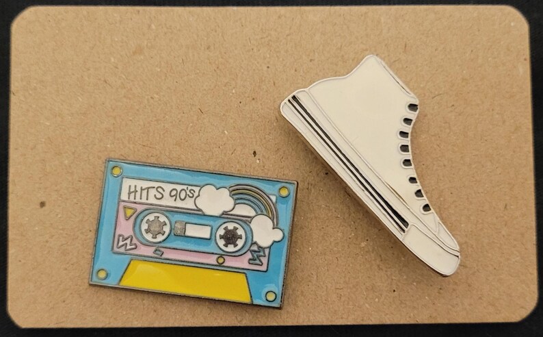 Retro, Old School, 90's Style Enamel Pins, Rubix Cube, Gameboy, Cassette, Phone 90s Cassette + Shoe