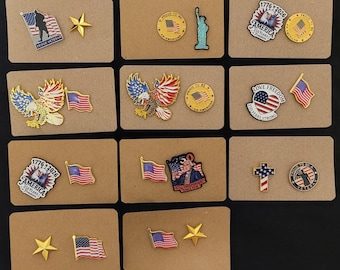 American Enamel Pin Sets- USA, Veterans, Flag, Eagle, Liberty, Stars, Patriotic