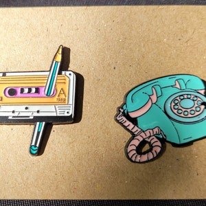 Retro, Old School, 90's Style Enamel Pins, Rubix Cube, Gameboy, Cassette, Phone Phone, Cassette