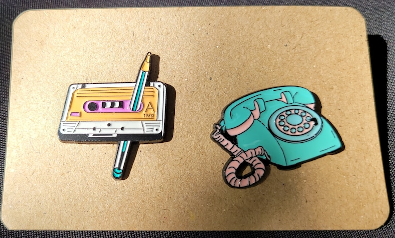 Retro, Old School, 90's Style Enamel Pins, Rubix Cube, Gameboy, Cassette, Phone Phone, Cassette