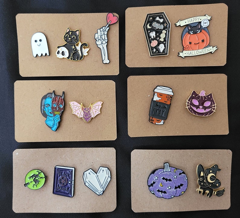 Halloween Enamel Pin Set | Pumpkins, Cats, Ghosts, and Witches - Etsy