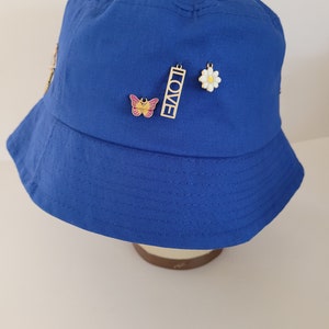 Blue Bucket Hat with Gold Charms