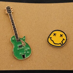 Retro, Old School, 90's Style Enamel Pins, Rubix Cube, Gameboy, Cassette, Phone Green Guitar
