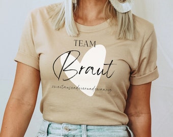 Bride T-Shirt beige JGA heart, bachelor party, funny lettering gift for bride, team bride, I say YES, wedding, engagement