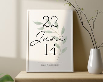 Cartel personalizado con nombre y fecha, regalo de boda, cartel de pareja, cartel personal, regalo de novios, eucalipto