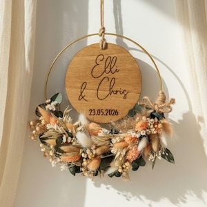 Wedding gifts for the bride and groom: Personalized door wreath, dried flower wreath with eucalyptus, personalized wedding gift