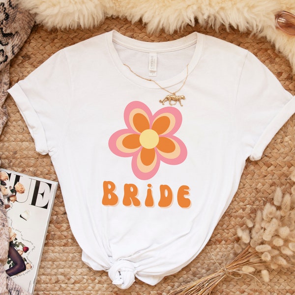 Braut T-Shirt Retro JGA Blume, Junggesellinnenabschied, Lustiges lettering Geschenk für Braut, Team Braut, Ich sage JA, Hochzeit, Verlobung