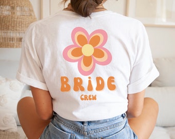 Bride T-Shirt Retro JGA Flower, Bachelor Party, Funny lettering gift for bride, Team Bride, I say YES, Outfit Polterabend