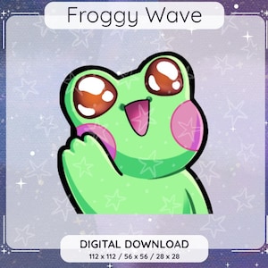 Söt groda som vinkar emote | Kawaii Streamer Emoji (digital nedladdning)